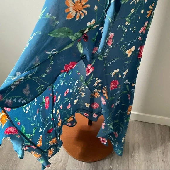 Dress Forum Ruffle Floral High Low Wrap Style Maxi Dress Size Medium Y2K Vibes - Picture 7 of 9
